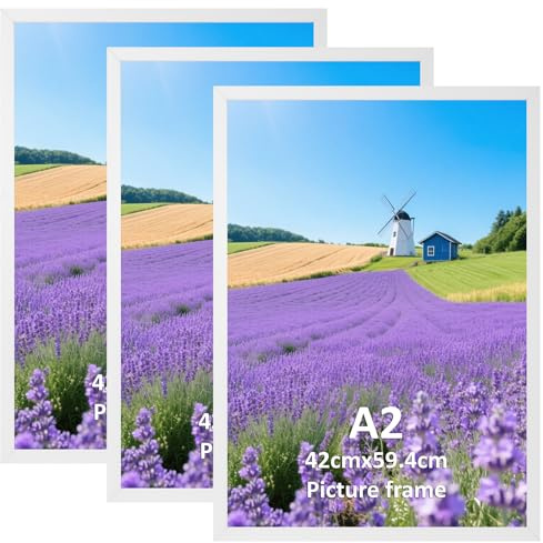 Vasemouh Bilderrahmen A2 (42x59,4cm), 3er-Set in Weiß - Posterrahmen für Wandmontage und große Dokumente
