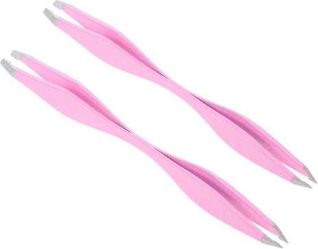 CLISPEED Pinzas De Precisión De Acero Inoxidable Doble Cabezal 2 Piezas Color Rosa Fucsia Multifuncionales Para Depilación y Modelado De Cejas Uso Doméstico y Profesional