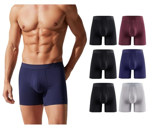 PUTUO långa boxershorts i bambufiber, långa boxershorts för män: andningsaktiva långa kalsonger med gylf för män – mjuka retroshorts – utan skrapande lappar, flerfärgad, XXL