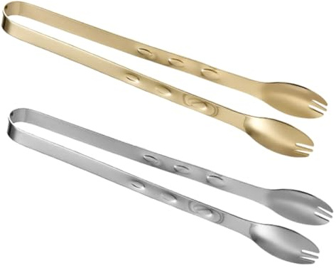 ELAYARD 2 piezas Pinzas de Acero Inoxidable para Alimentos Plata y Dorado para Servir Hielo Fruta y Azúcar Diseño Antideslizante para Bar Buffet y Cocina