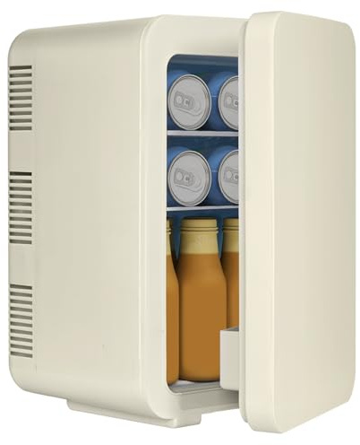 ARTETHYS Mini Fridge for Bedrooms, 10L Small Car Fridge, Beige | AC/DC Power Portable Cooler & Warmer, Compact Beauty Skincare Refrigerator for Drinks, Food, Office, Travel