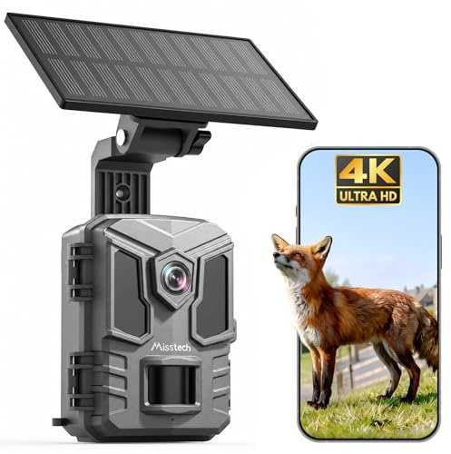 Misstech 4K & 64MP UHD Solar Trail Camera, Clear Night Vision for Garden | Wildlife Camera with 0.1s Fast Motion-Activated Detection for Yard Animals, No Monthly Fee, App Control, IP66, Local Storage