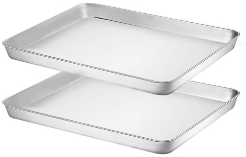 Baking Tray Set of 2, Stainless Steel Baking Sheets Pans, Large Professional Oven Trays for Cooking Serving, Mirror Finished & Dishwasher Safe, 40.5x30.5x2.5cm
