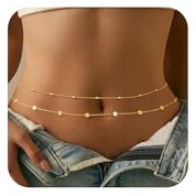Cadena de cintura de Oro para Mujer, Cadena ajustable para el vientre, Cadena de lentejuelas en capas, Cadena de cintura dorada, Cadenas de Cintura Brillantes, joyería Corporal (D)
