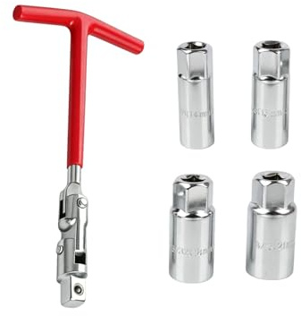 5PCS Clé À Bougie D’Allumage Ergonomique, avec T-Grip en Caoutchouc Antidérapant, Tailles Douilles Universelles (14/16/18/21mm), Outils En Acier Au Carbone, pour Voitures, Motos et Tondeuses À Gazon
