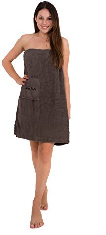 Julie Julsen Saunakilt für Damen 75 x 140 cm Druckknöpfen und Gummizug 100% Baumwolle Tasche aufgesetzt Anthrazit
