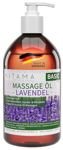 Kitama massageolja lavendel 500 ml autentisk thailändsk aromolja, tillverkad i Tyskland | Blommig lavendeldoft för närande applikationer hemma och i thailändsk massage. Hud-plus kroppsvård för wellness & Spa
