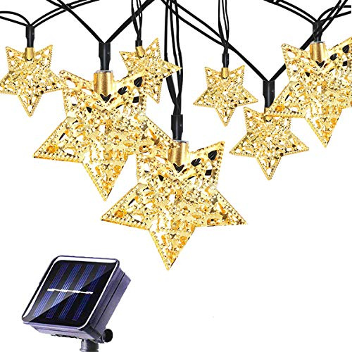 KINGCOO Solar Star Lichterketten Aussen, 4.8M 20LED Marokkanische Metall Sterne Solar Außenlichter Laterne Lichter für Garten Hof Home Landschaft Weihnachtsfeier Beleuchtung Dekorationen (Warmweiß)