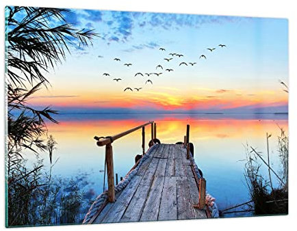 Decoracion Salon puente lago Vidrios decorativos 120x80cm Cuadro Sobre Vidrio Moderno Dormitorio Cocina Cuadros Pared Impresiones Impresión en Cristal Wall Art Prints Decor Grande XXL GAA120x80-3818