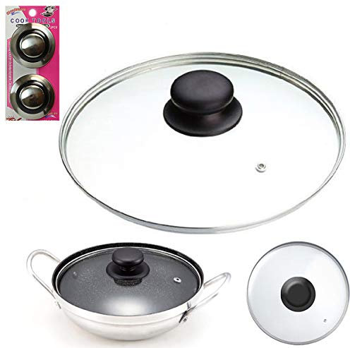 30cm Tempered Glass PAN LID & PK2 KNOBS -Replacement Wok Lid, Stir Fry, Stock Pots, Casserole, Saucepan (30cm Pan Lid)