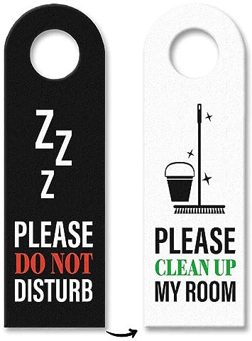 Please do not disturb oder Clean up my room Türhänger mit Icons in Schwarz-Weiß