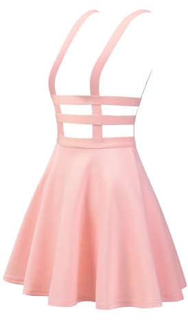 Allegra K Costume de Noël plissé, Taille élastique, Bretelles Kawaii, Mini Jupe Porte-Jarretelles, Rose, S