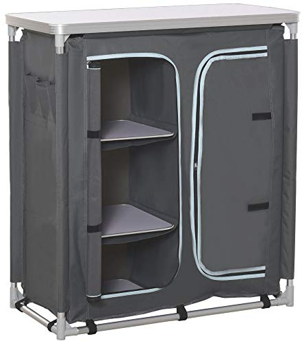 Outsunny Aluminum Camping Cupboard, Camping Kitchen Station Cook Table with 3-Shelf, Storage Organiser for BBQ Party Picnics Backyards with Carrying Bag