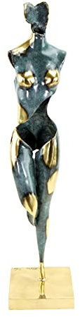 Limitierte Weibliche Silhouette - Abstrakte Bronze limitiert - signiert Martin Klein- Akt Skulptur - Höhe: 63 cm - Frauenakt aus Bronze - gold / grün - Skulpturen online kaufen - Modern Art