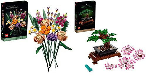 LEGO 10280 Icons Blumenstrauß & 10281 Icons Bonsai Baum, Kunstpflanzen-Set zum Basteln für Erwachsene, Zimmerdeko, Geschenkidee, Botanik-Kollektion, Home Deko