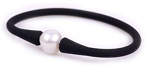 Gem-Inside 11mm Perle Véritable Bridesmaid Noire Empilable Bracelets en Silicone Élastique Perle d'Eau Douce de Culture pour Femme 17,8 cm