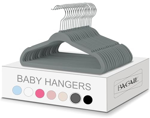BAGAIL 50 Pack Kids Velvet Hangers 11 Inches Children's Clothes Hangers Non-Slip Baby Hangers for Infant/Toddler (Grey)