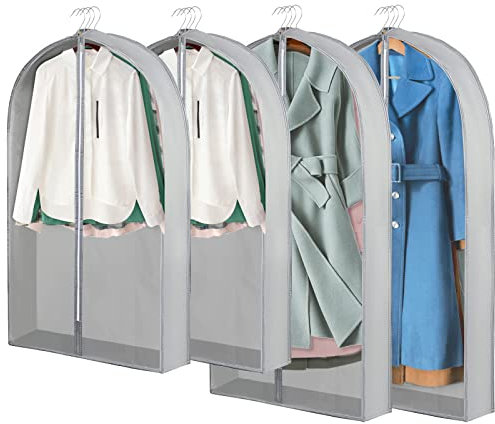 SelfTek 4 Stück Kleidersäcke Staubdichte Kleidersäcke mit Reißverschluss Hängende Kleiderabdeckungen Atmungsaktive Kleiderschutz Aufbewahrungstaschen für Jacke Mantel Kleid Anzug, 60x100cm + 60x127cm