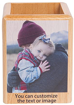Glooraca Personalisierter Stifthalter aus Holz mit Fototext, individuelle Stifthalter für Schreibtisch, Stifte, Organizer für Schule, Büro, Zuhause, multifunktionaler Schreibtisch-Organizer (A)