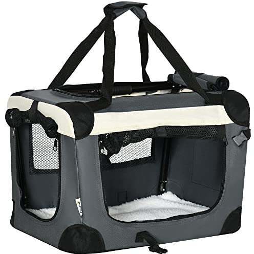 PawHut Hundebox faltbar Hundetransportbox 50,5 x 33,5 x 35 cm Transportbox mit Handgriff, Tasche Transporttasche Hundetasche für kleine Hunde Grau