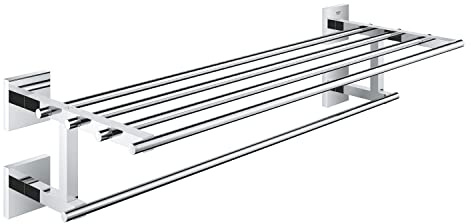 GROHE Start Cube Multi Towel Rack – Bathroom Wall Mounted Towel Shelf and Rail (Metal, Concealed Fastening, Including Screws and Dowels, Durable Sparkling Sheen), Size 60 cm, Chrome, 41099000