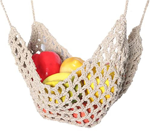 Joayuezo Obstkorb Hängematte für Obst und Gemüse, Boho-Stil, Gewebe, Rund, Natural