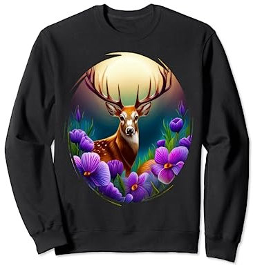 Weißwedel-Hirsch Illinois mit Veilchen Farbige Tattoo-Kunst Sweatshirt