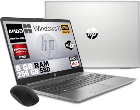 HP 255 G9, PC Ordinateur portable Argent, Amd 3050U A6, Ram 8 Go DDR4, SSD M2 256 Go, Écran 15,6 FHD, Windows 11 Pro, Libre Office, Sourire WIFI offert, HP-3050U/8/256/W11/MOU