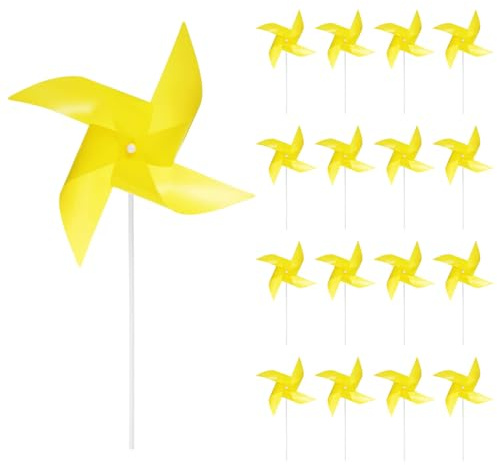 sourcing map 25-Pack Windmills for the Yard Garden 17 x 11 Yellow | 4 Leaves Pinwheels Wind Mills Spinners, Windproof, Waterproof, Bird Devices, with Stakes, for Patio Decor