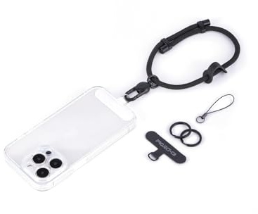 project-cb Dragonne Téléphone Portable 1,Telephone Cordon patch 2,Réglable 20-40cm,Cordon Telephone Portable,Porte-clés(Noir-B)