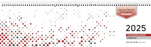 Zettler - Tischquerkalender 2025 Perfo XL rot, 36,2x10,6cm, Bürokalender mit 112 Seiten, Tages-, Wochen- und Zinstageszählung, Steuerterminen, Tagesweise perforiert und deutsches Kalendarium