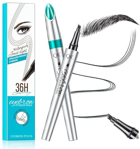 Augenbrauenstift mit 4 Spitze Micro Kopf, Flüssiger Augenbrauen Microblading Stift, Augenbrauenstift Micro 4 Punkt Brauenstift Langanhaltend Wasserdicht Natürliche Augenbrauen Make-up (#4 Schwarz)