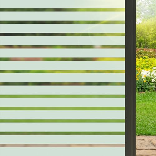 Mgood Fensterfolie Sichtschutzfolie Fenster Streifen Sichtschutz 44 x 200cm | breites Streifenmuster, statisch haftend, UV-Schutz, wiederverwendbar, für Zuhause, Büro, Küche und Glastüren
