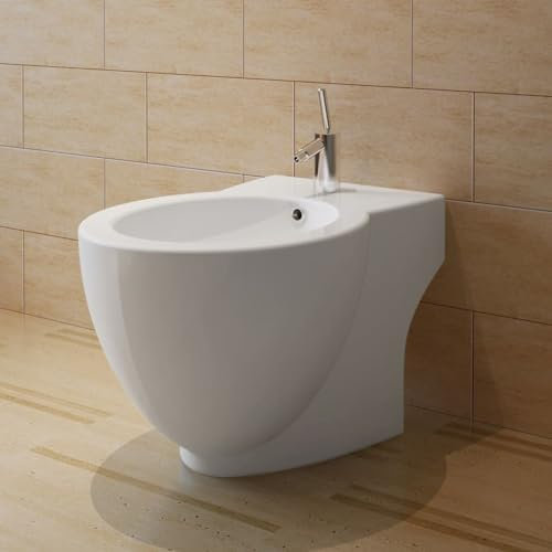 ARKEM Close Coupled Bathroom Toilet Modern Ceramic Space Saving Oval Pan Soft Close Seat,Round Bidet Stand White Ceramic