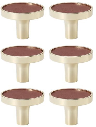 Leder Schrankknöpfe 6er Set, Schubladenknöpfe Möbelknöpfe Rund mit Schrauben, Ziehgriff für Türgriffe, Schränke, Schubladen, Rot