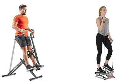 Sunny Health & Fitness Advanced Twist Stepper Machine, Portable Mini Stair Stepper, Resistance Bands + Upright Row-N-Ride, Versatile Full-Body Workout Squat Assist Trainer