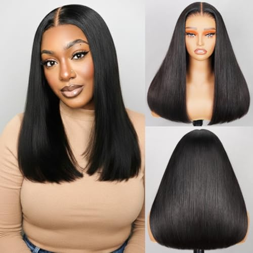 Arabella Hair Glueless Wig Human Hair 5x6 Lace Front Closure Wigs 230% Density Pre Everything Straight Wigs 12A Blunt Cut Double Drawn Glueless Wig 18inch