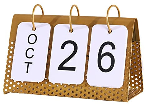 Simple Flip Ewiger Kalender für Zuhause, Tisch, freistehend, Büro, Ornamente, Gold, 16,5 x 7,5 x 10 cm