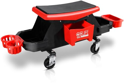 CCLIFE Tabouret D'atelier de Mécanicien 180kg Garage Siège Roulant Tabouret de Mécanicien avec roulettes Tabouret Roulant avec tiroirs