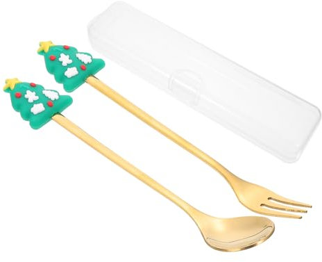 LABRIMP Dessert Spoon Fork Christmas Dinnerware Set Metal Tableware 2pcs Mini Forks