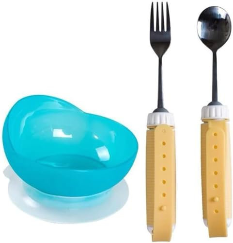 JHNGYJY Cubiertos Adaptativos con Cuchara y Tenedor Giratorios 360º - Herramientas Ajustables para Ancianos y Discapacitados Movilidad Limitada, Set of 3