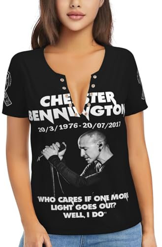 Chester Singer Bennington V-Ausschnitt-Shirt, Neuheitsdruck, grafisches Musik-T-Shirt, kurzärmeliges Sommer-T-Shirt, lässiges T-Shirt für Männer, Frauen, Teenager, Geschenk, Schwarz Large