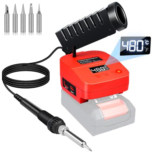 GZYZ Akku Lötkolben Set kompatibel mit Power X-Change 18V Akku, Tragbarer Lötkolben mit USB und Typ-C, Einstellbarer Temperaturbereich 180℃–480℃ für Heimwerkerarbeiten, Elektroarbeiten (Ohne Akku)