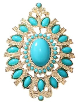 Broche Baroque En Perles Turquoise Pour Femme Et Homme Ton Doré Pierre De Naissance Bleue Broche Géométrique En Filigrane Épinglettes Accessoires De Robe Cadeau d'Anniversaire Bijoux (Style 2)