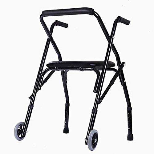 Faltbarer Rollator Rollator Rollator Walker, Mobilitätshilfe, Gehgestell mit gepolstertem Sitz und 2 Rädern, leicht, faltbar, für ältere Menschen, Senioren, Behinderte, höhenverstellbar, Schwarz