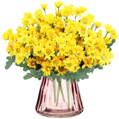 astylishome Fiori finti che sembrano reali per un vaso alto fasci gialli piccoli fiori artificiali margherite bouquet di fiori in finta seta piccoli fiori margherite per casa giardino vaso decorazione