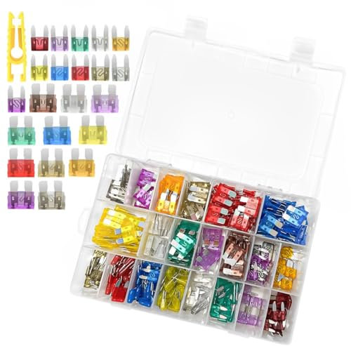 Xpieoyrm Fusibili a lama 300 Pezzi, 150 Mini + 150 Standard + 1 Estrattore, 2A-40A, Zinco, Plastica