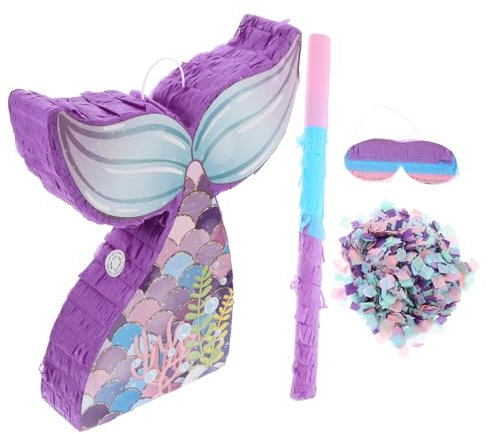 KOMBIUDA 1satz Meerjungfrau Pinata Für Kindergeburtstag Kreative Papier Pinata Mit Stick Und Augenmaske Für Meerjungfrau-motto-partys Gefüllt Mit Süßigkeiten Fotorequisit