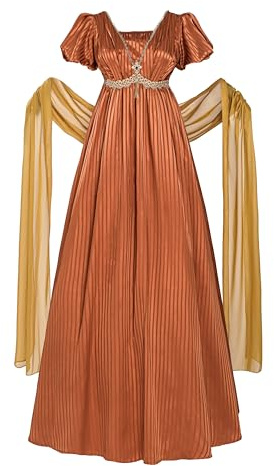 Fiamll Regency - Vestido para mujer Jane Austen con cintura imperio, vestido renacentista, con chal, para fiesta de té, cóctel, vestido de noche, S, naranja, S