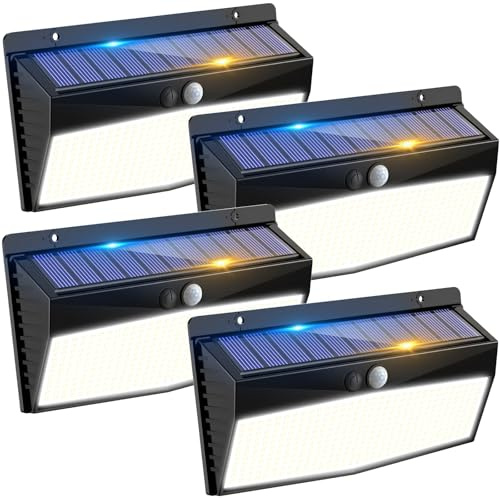 Peasur Luz Solar LED Exterior Jardin 368LED Luces Solares con Sensor de Movimiento, IP65 Impermeable Focos LED Exterior Solares, Superbrillante Lamparas Solares-4 Paquete